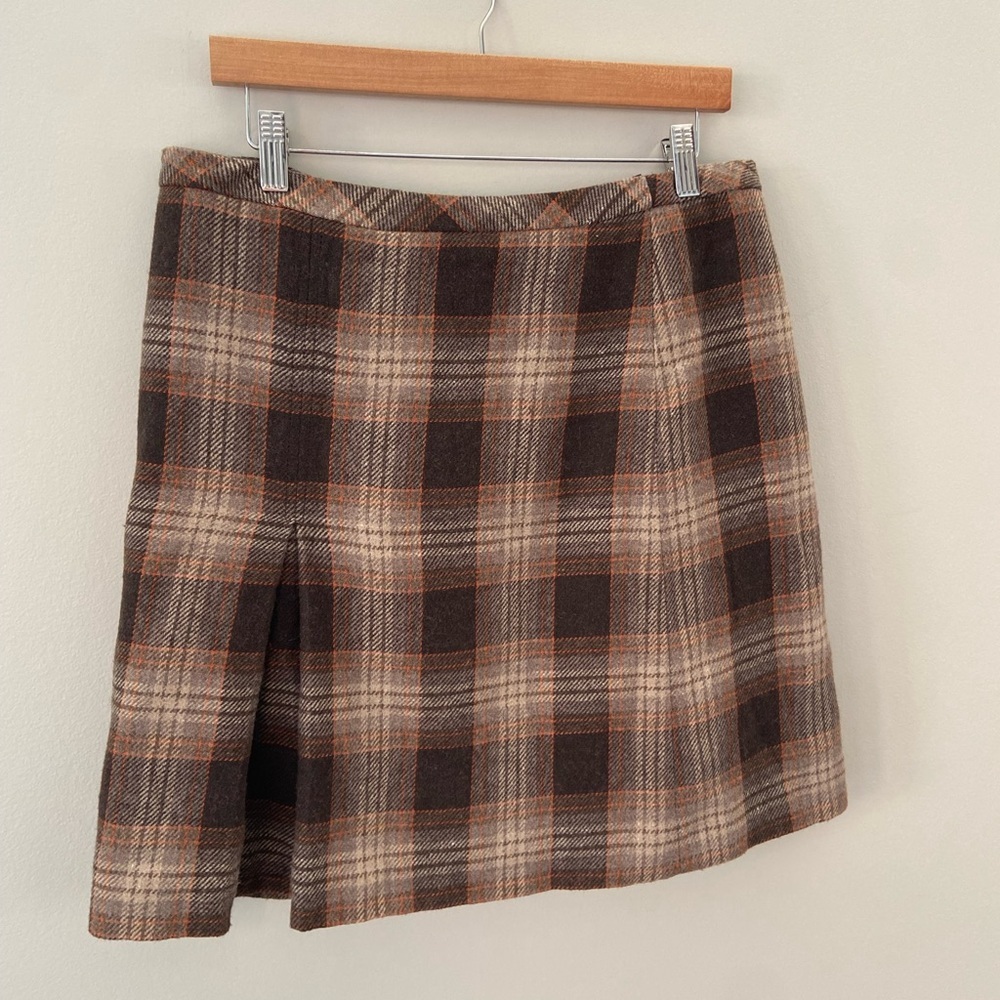 Steilmann Vintage Fall Plaid Wool Blend Brown Knee Length Tailored Skirt - Picture 3 of 6